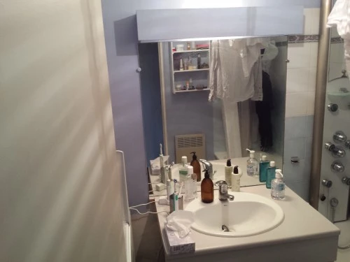 Salle de bain avec douche et lave linge